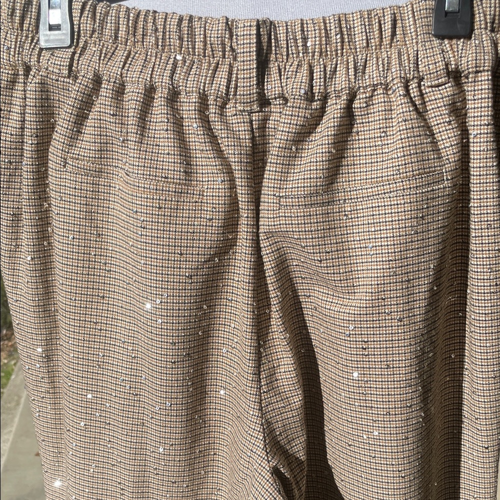 Houndstooth Brown Wide-Leg Trousers with Gold sequins and thread - Picture 5 of 8